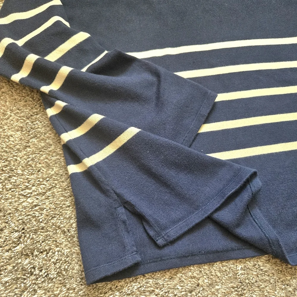 Eileen Fisher Navy And White Striped Organic Cotton Knit Sweater Size Large - Picture 5 of 6